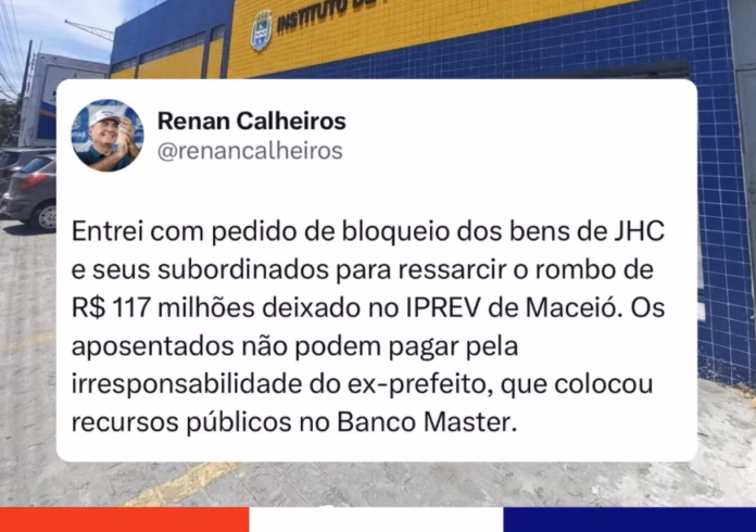 Renan Renan Calheiros pede bloqueio de bens de JHC após apontar
